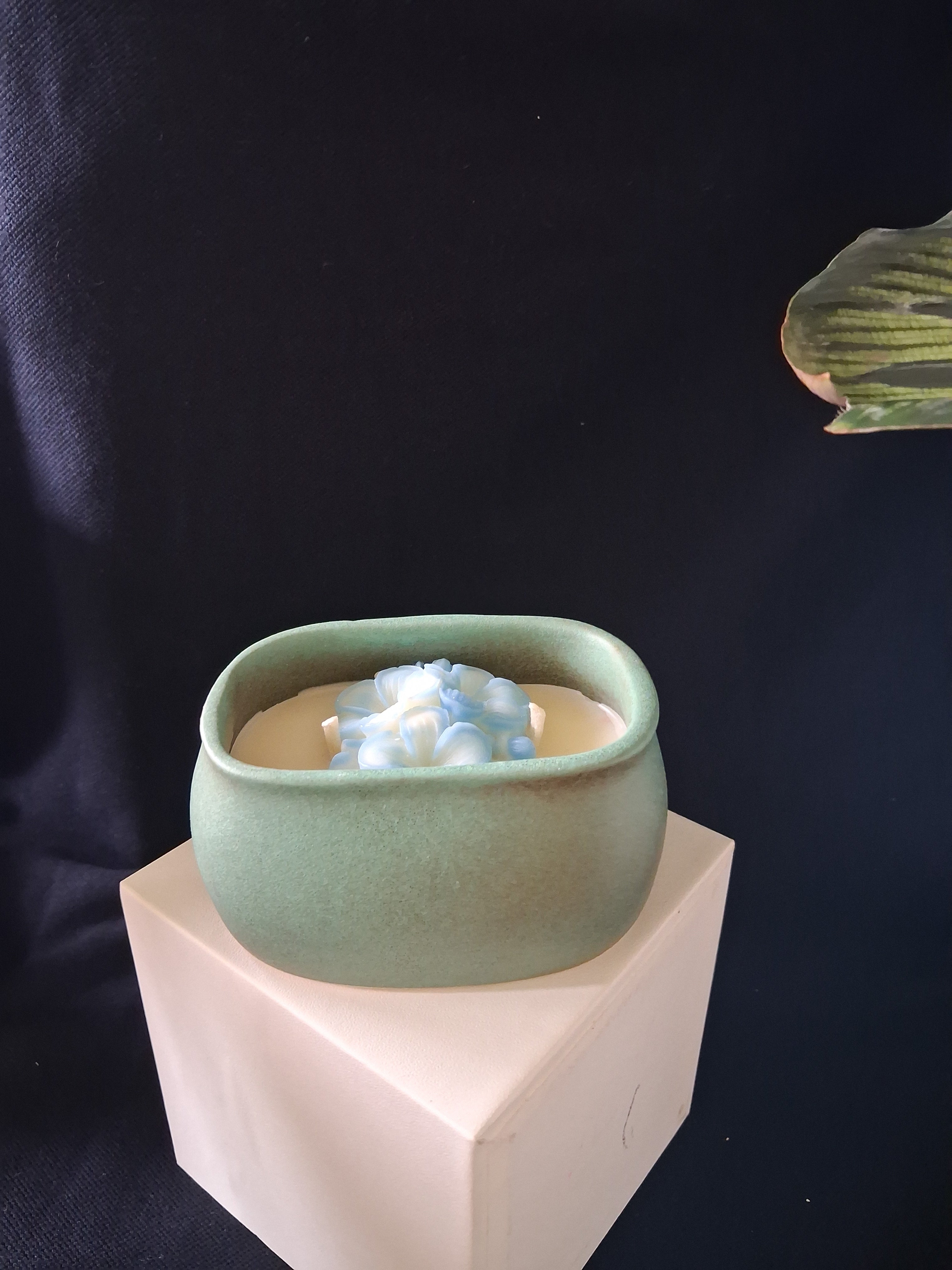 Blue Ceramic Luxury Floral Candle